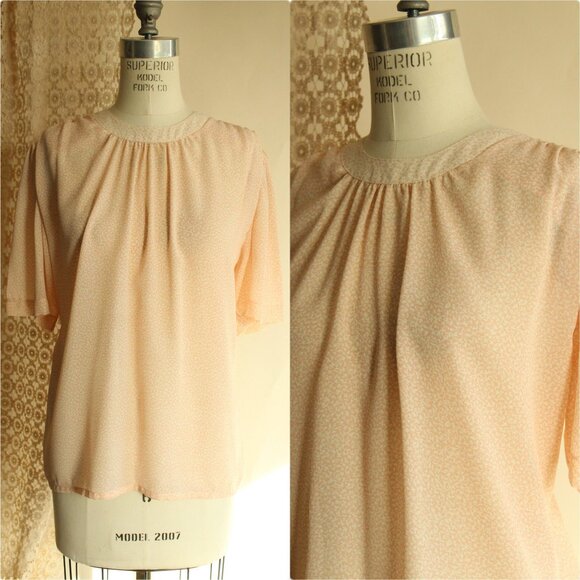 Vintage 1980s Blouse, SK & Company Pink and Cream Top, Grandma Cottage Core - Picture 1 of 10